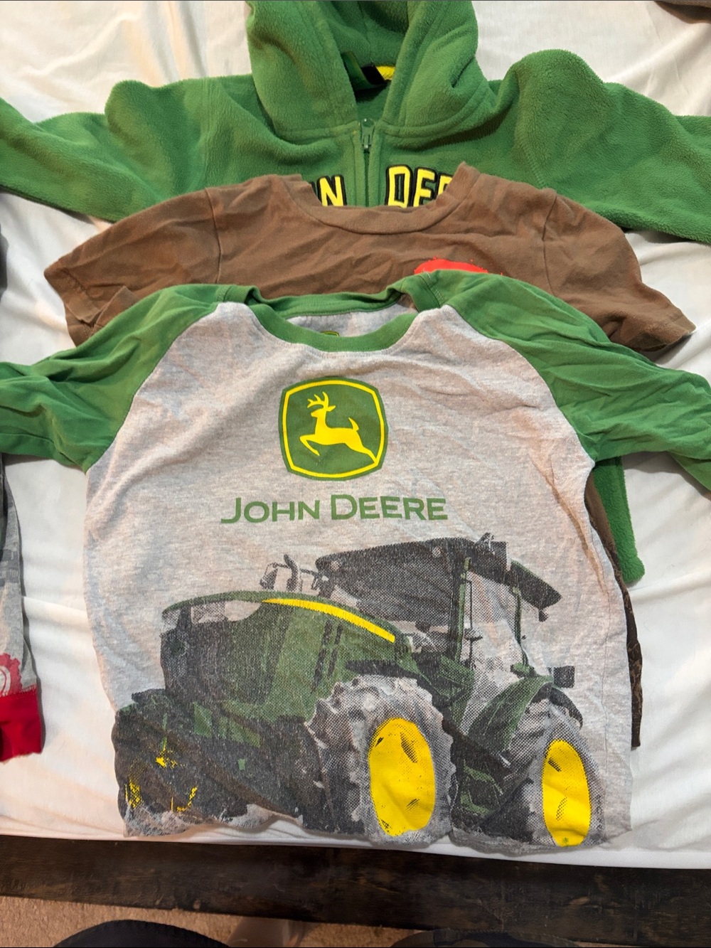 John Deere Gray Tee with Green Sleeves & Yellow Tractor Graphic